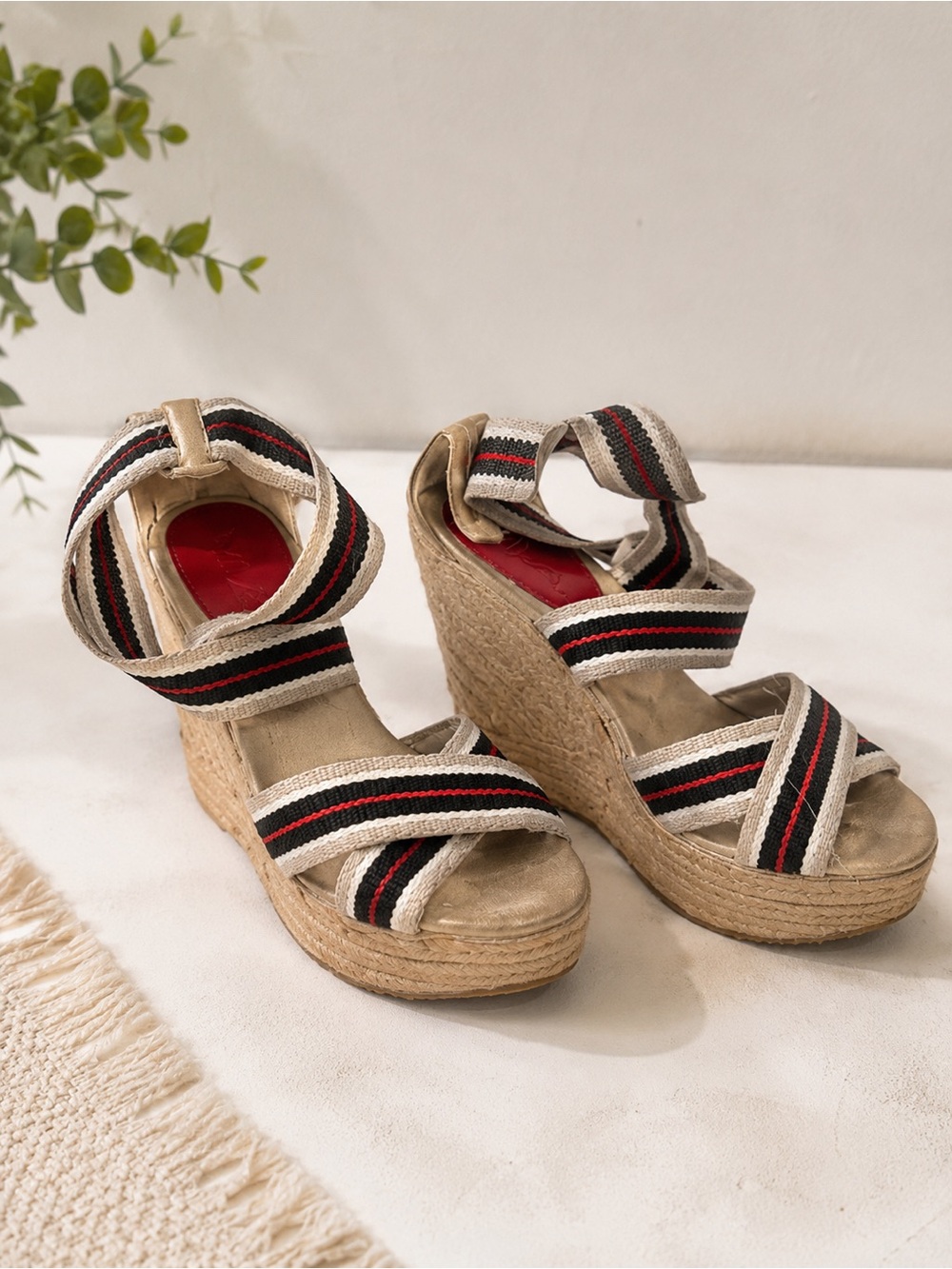 MIA Espadrille Platform Wedge Sandals Striped Elastic Ankle Strap Size 6.5